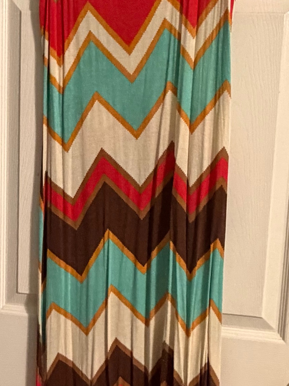 Chevron Print Maxi dress in Teal, Brown & Coral
